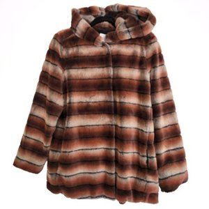 NWOT EXSTREMELY SOFT CHINCHILLA FAUX FUR JACKET WITH HOOD sz L / XL